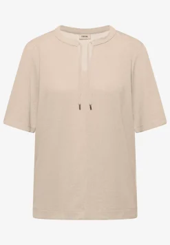 Blouse manches courtes à col fendu et rubans