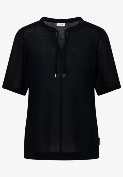 Blouse manches courtes à col fendu et rubans