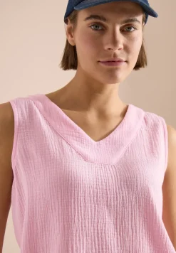 Blouse sans manches col V en mousseline