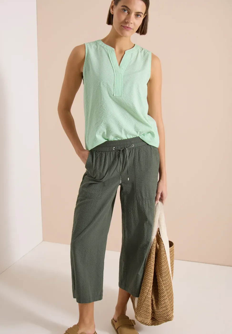 Blouse sans manches en seersucker