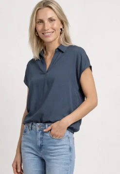 Blouse à col chemise et ourlet élastiqué