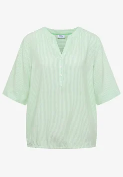 Blouse à manches courtes avec col fendu et rayures