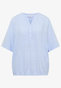 Blouse à manches courtes avec col fendu et rayures