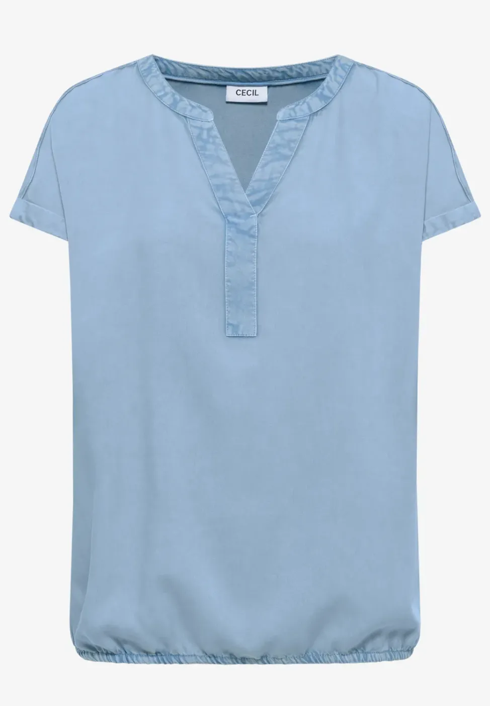 Blouse à manches courtes avec col fendu dans un look denim