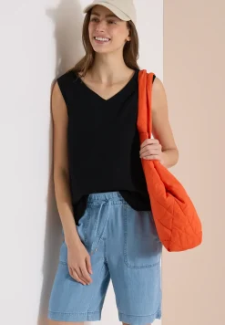 Blouse sans manches col V en mousseline