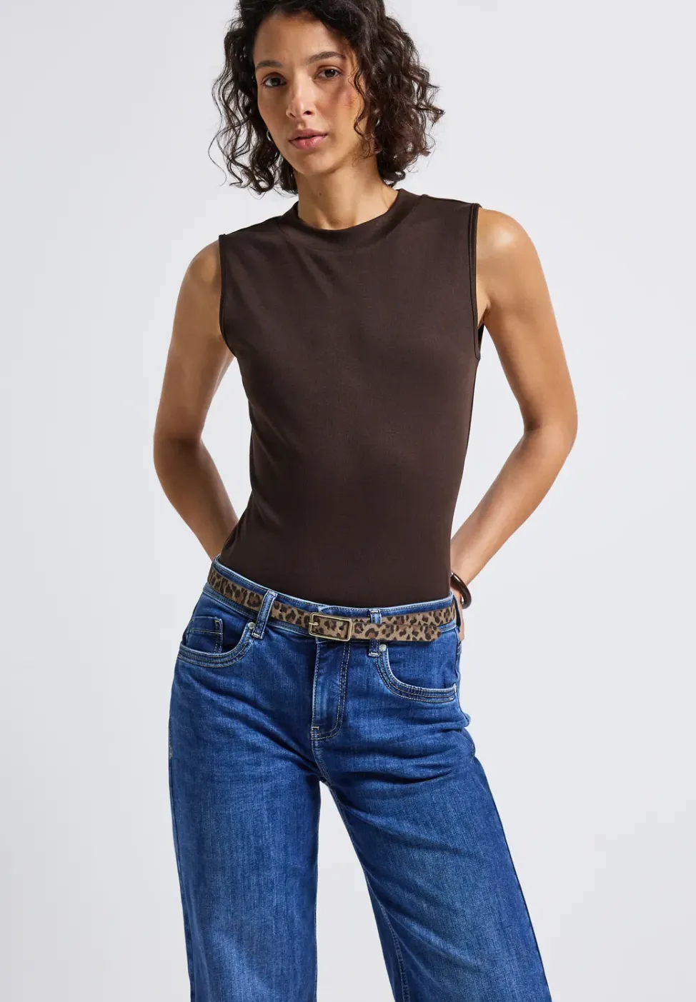 Ceinture fine en similicuir imprimé léopard