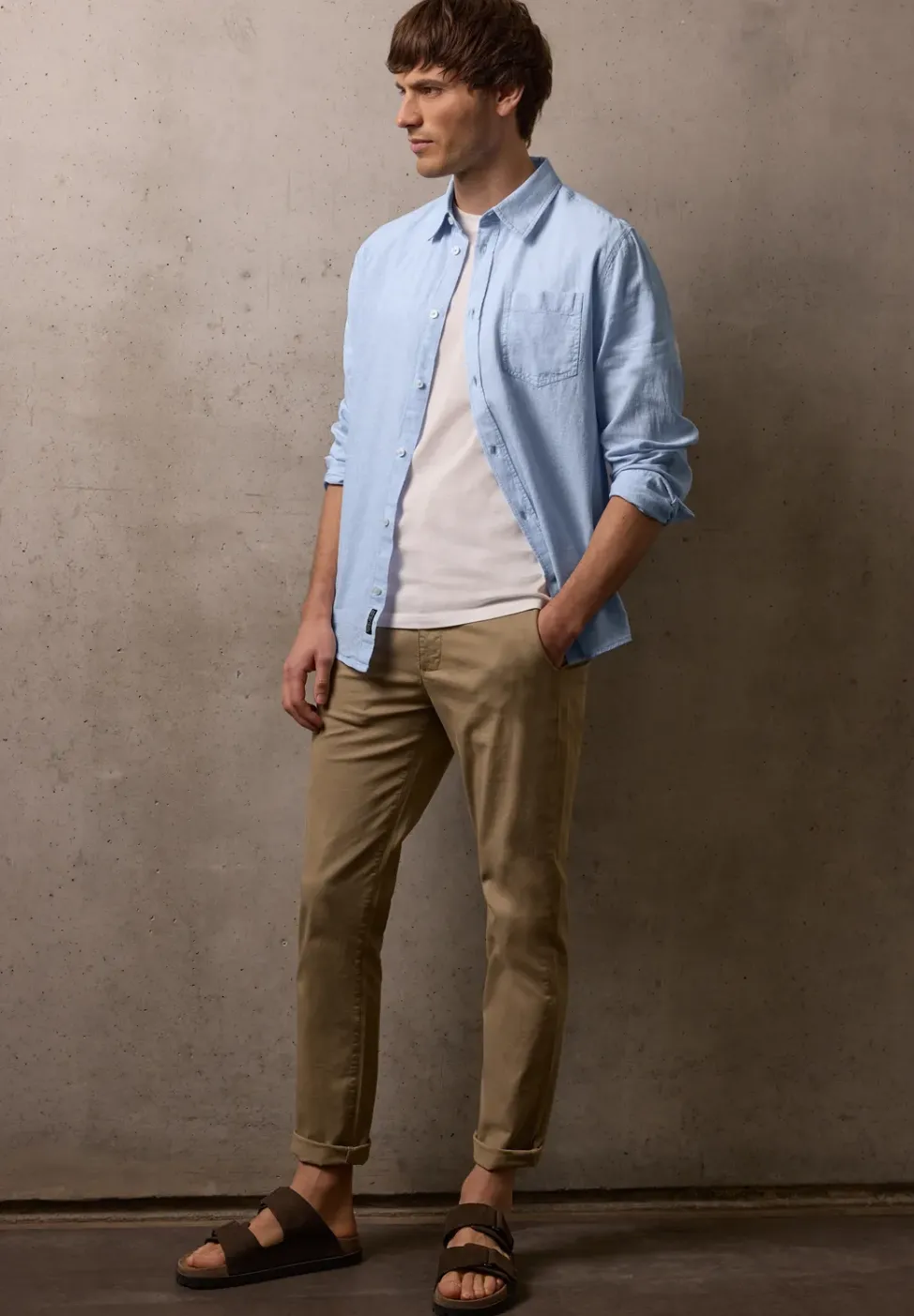 Chemise à manches longues en lin mélangé
