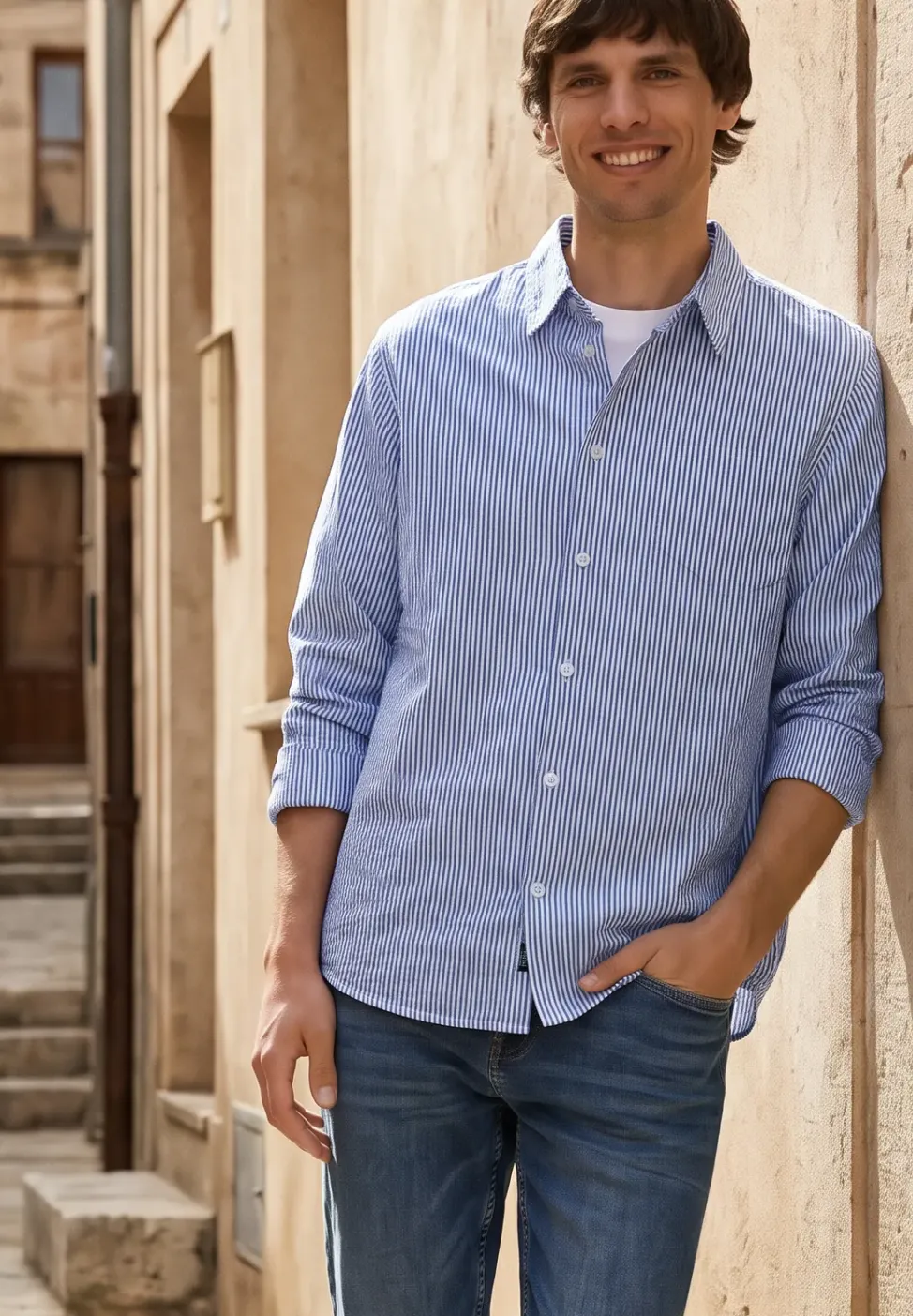 Chemise manches longues en seersucker