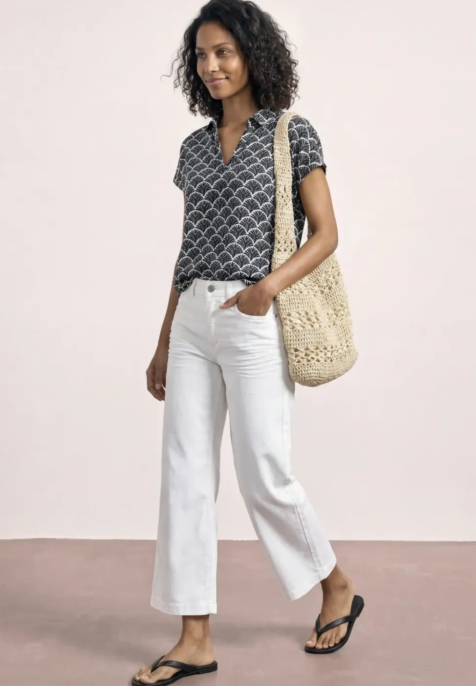 Chemisier à col chemise et ourlet élastiqué