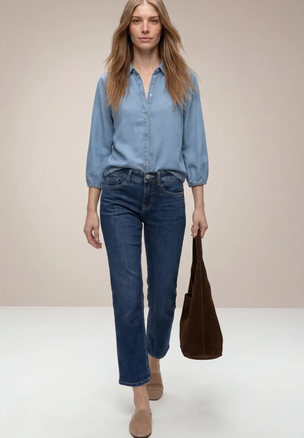 Chemisier à manches 3/4 en look denim