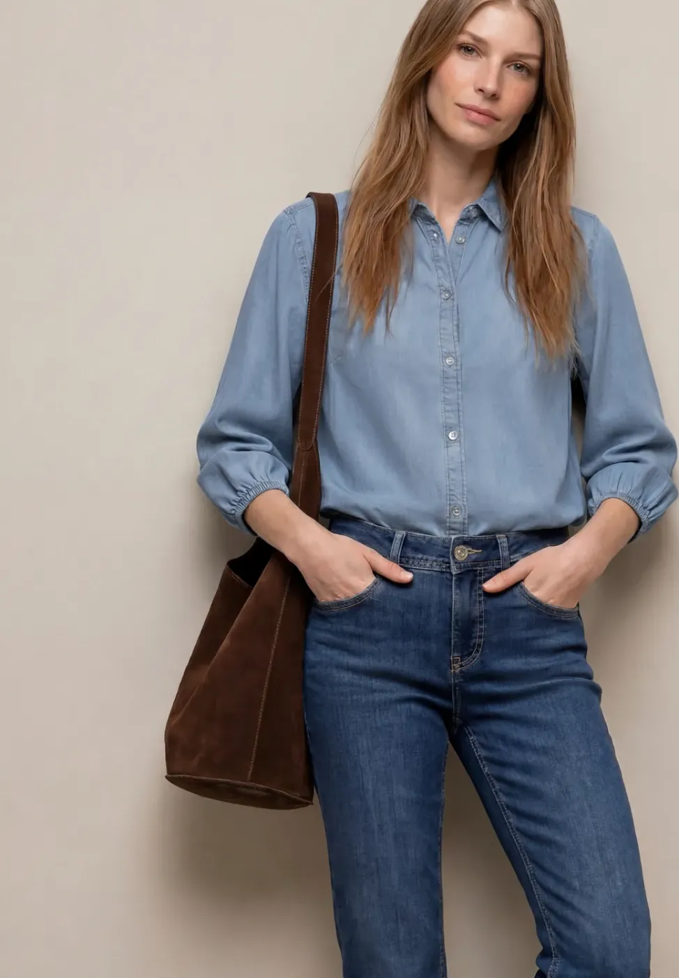Chemisier à manches 3/4 en look denim