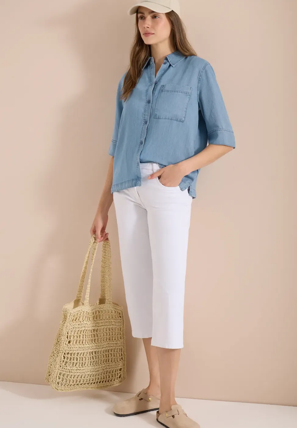 Chemisier à manches courtes en look denim