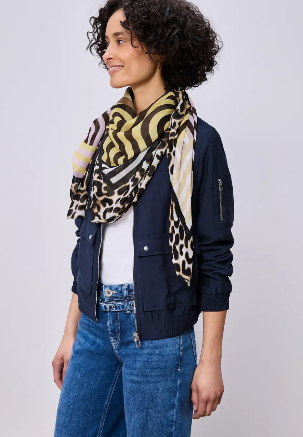 Foulard rayé avec détails léopard