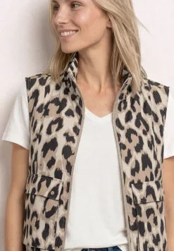 Gilet avec col montant et motif léopard