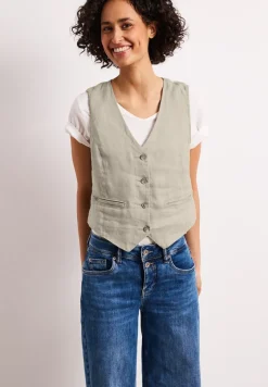 Gilet en lin à col V et boutons