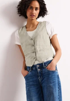 Gilet en lin à col V et boutons