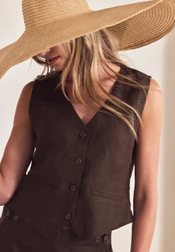 Gilet en lin à col V et boutons