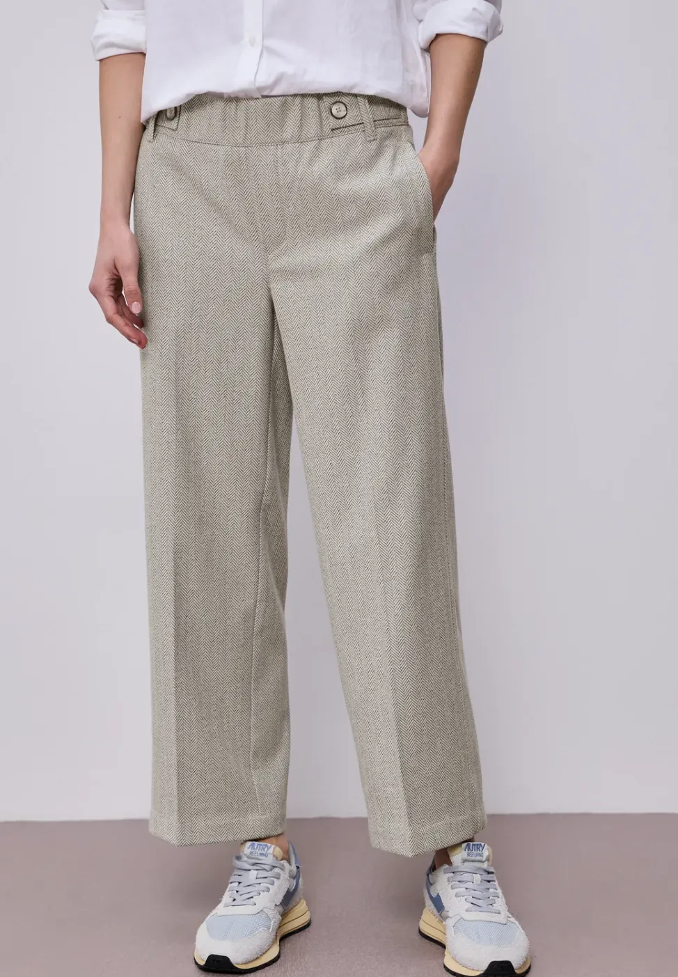 High Waist Pantalon à jambes larges avec détails de boutons