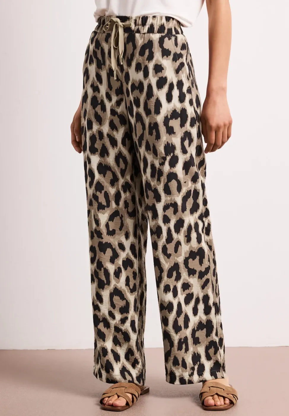 High Waist Pantalon à jambes larges avec imprimé léopard