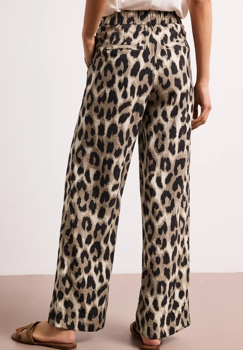 High Waist Pantalon à jambes larges avec imprimé léopard