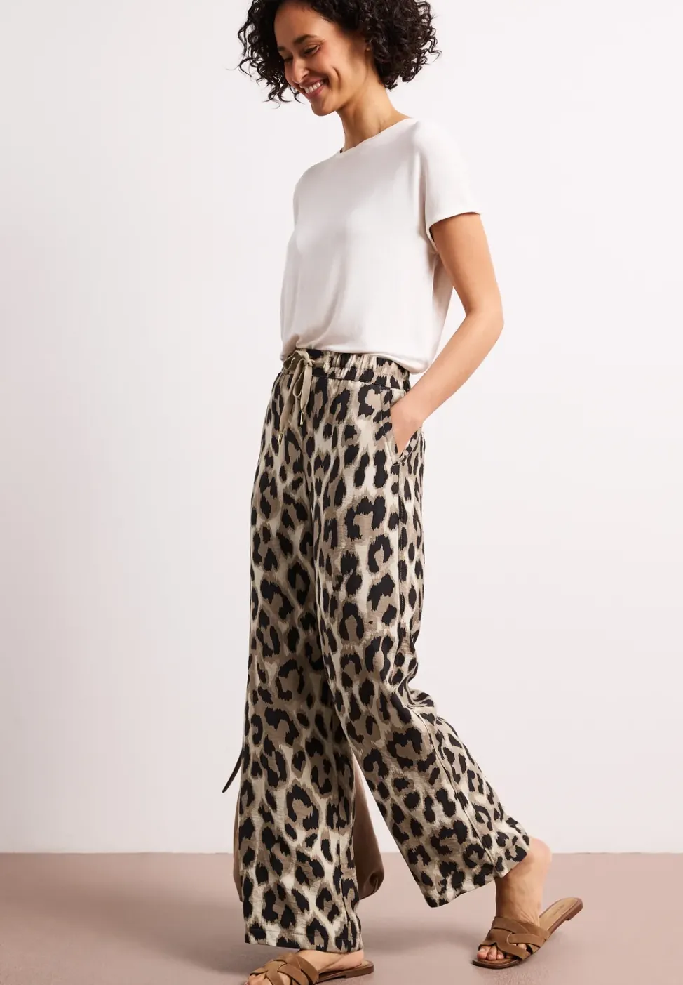 High Waist Pantalon à jambes larges avec imprimé léopard