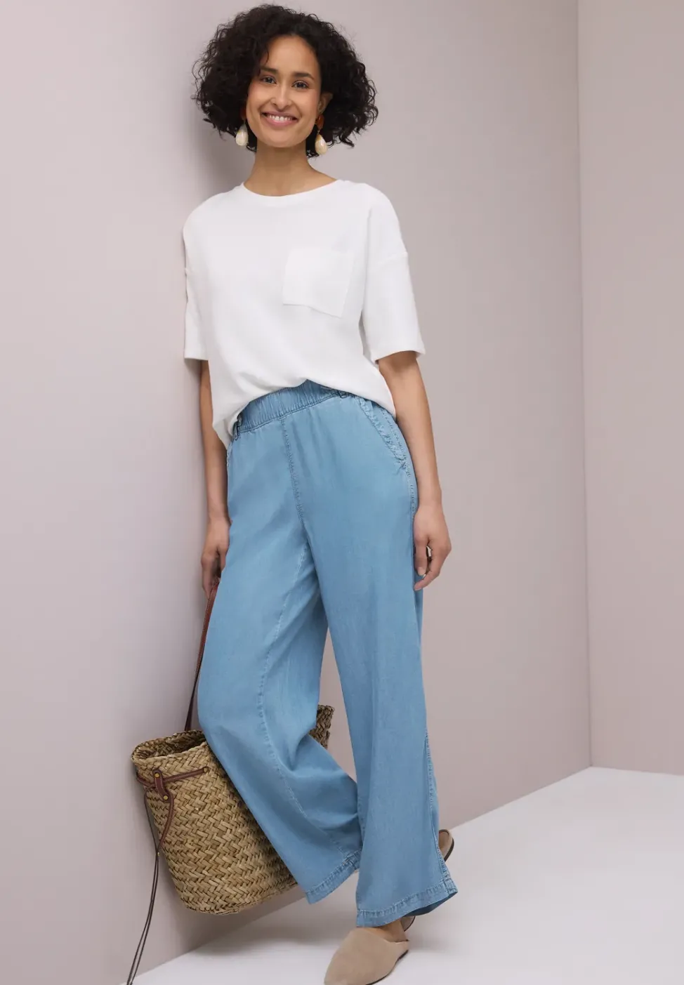 High Waist Pantalon à jambes larges avec détails de boutons
