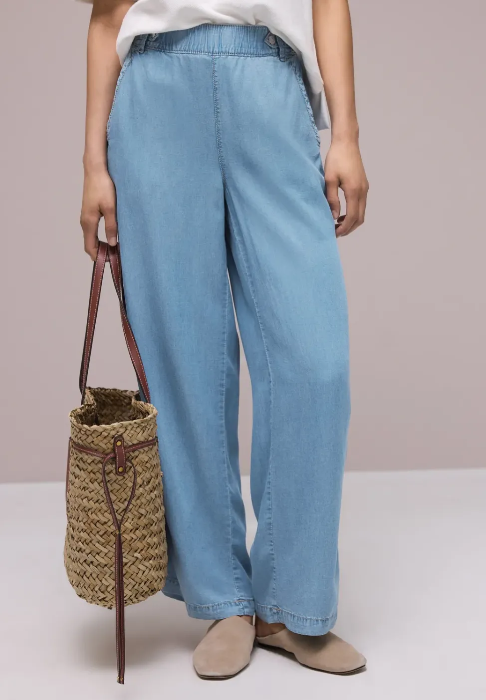 High Waist Pantalon à jambes larges avec détails de boutons