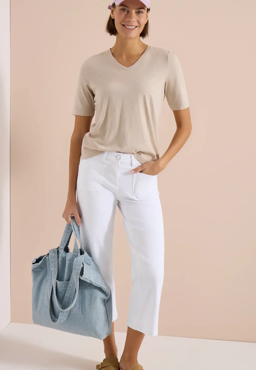 Jean large 7/8 à poches plaquées