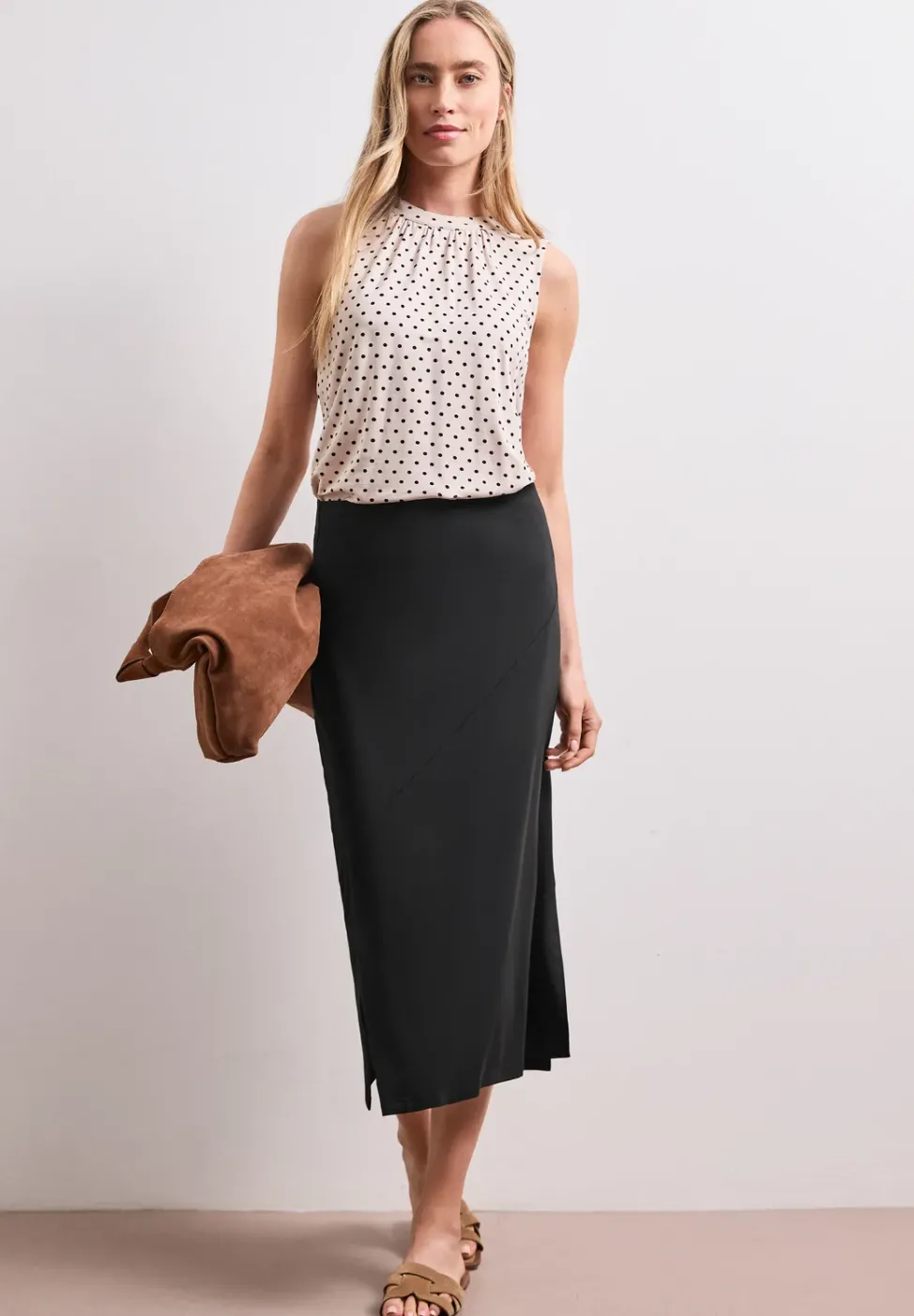 Jupe midi en jersey uni