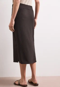 Jupe midi en structure côtelée avec taille élastique