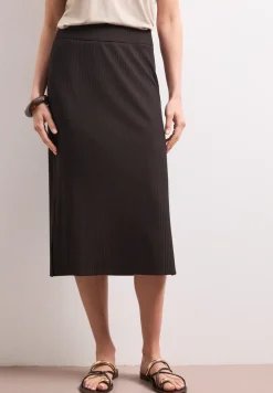 Jupe midi en structure côtelée avec taille élastique