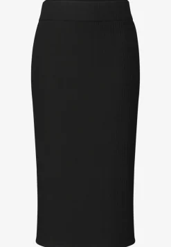 Jupe midi en structure côtelée avec taille élastique