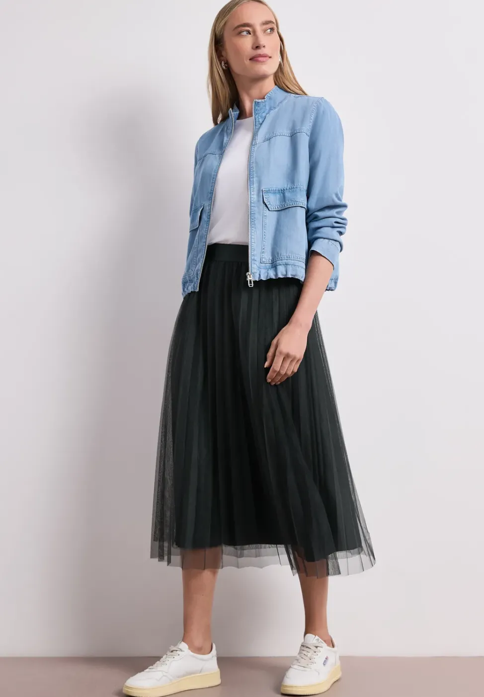 Jupe midi plissée en tulle structuré