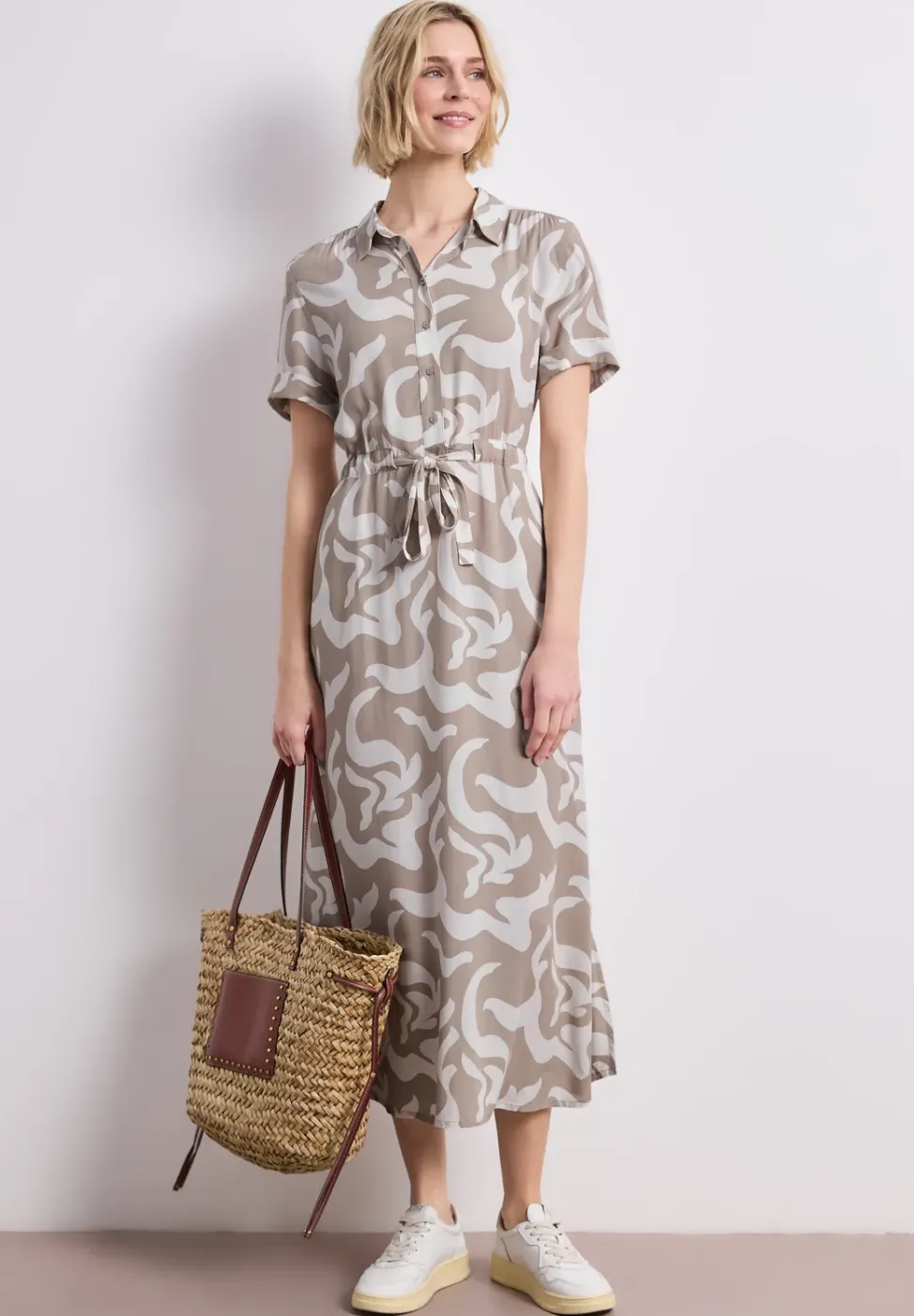 Maxi-robe à col chemise et imprimé