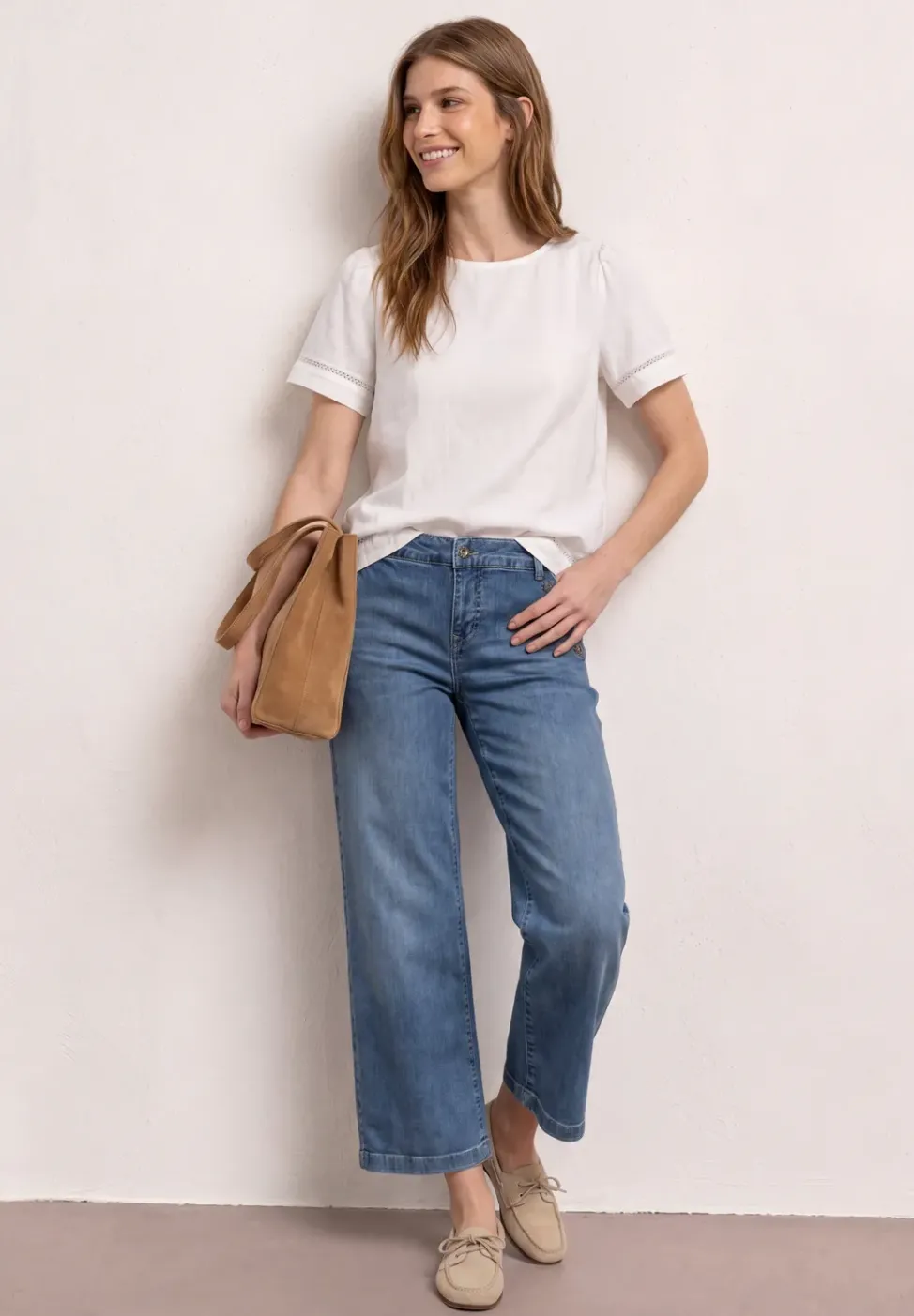 Mid Waist Jeansculotte avec détails de boutons
