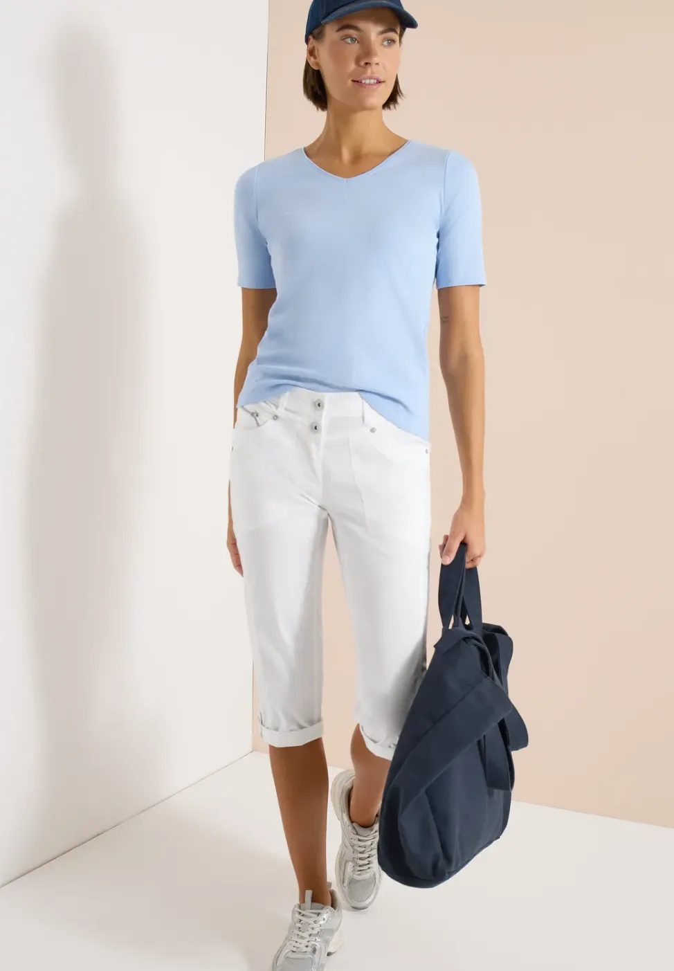 Mid Waist Slim Leg pantalon avec turn-up