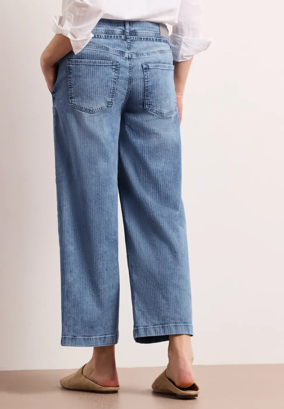 Mid Waist Wide Leg Jeans à rayures