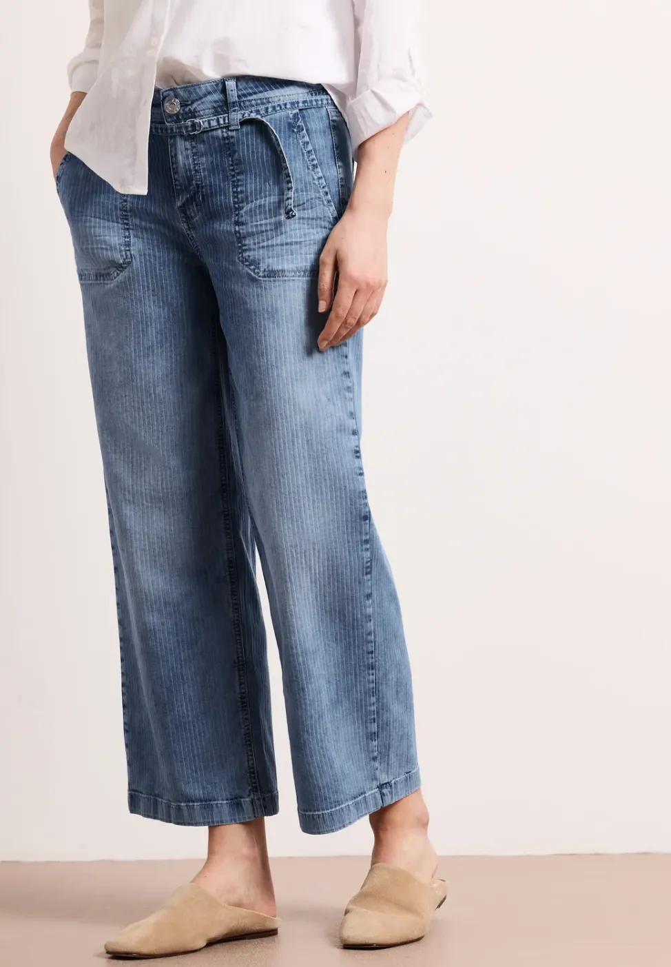 Mid Waist Wide Leg Jeans à rayures