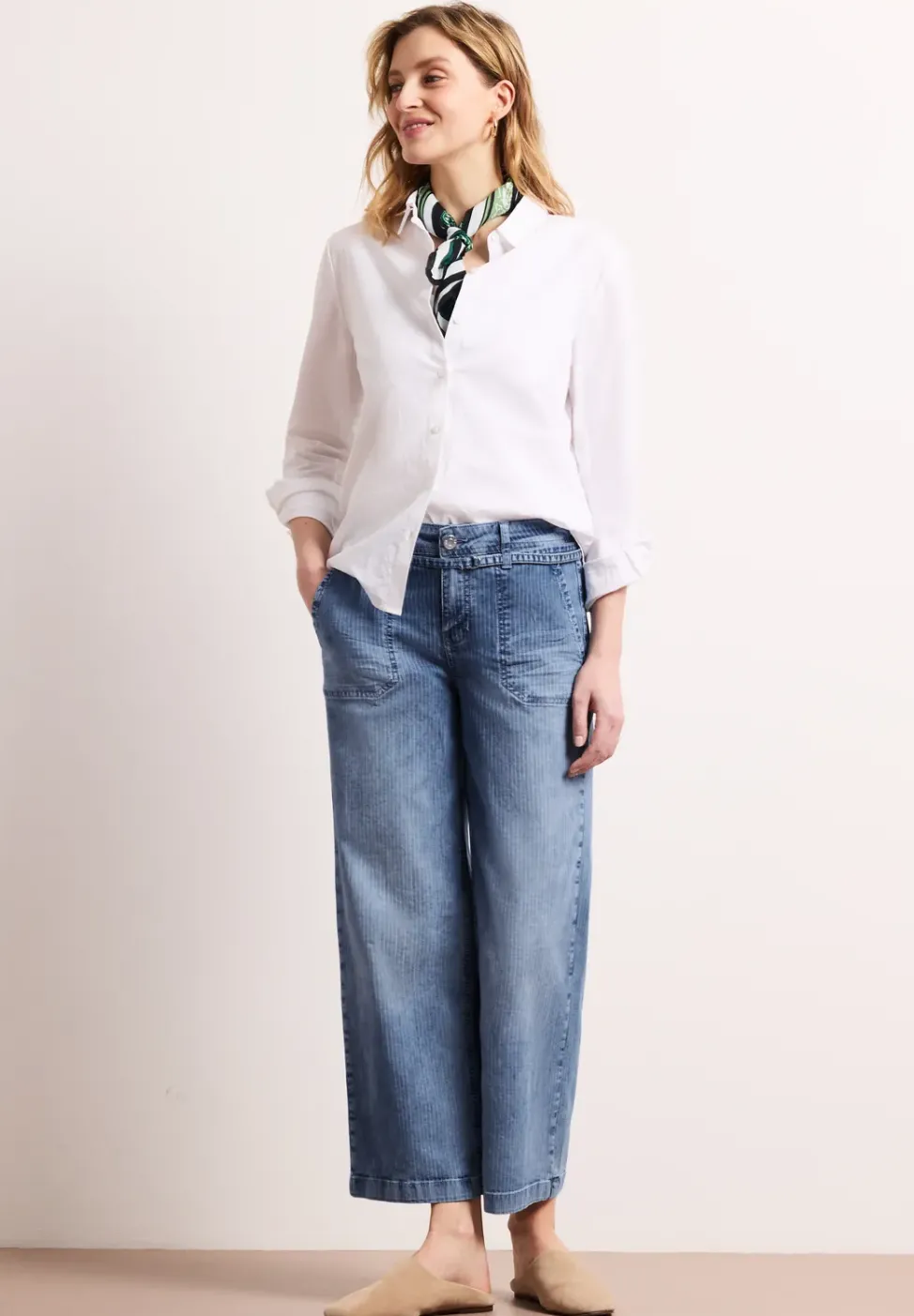 Mid Waist Wide Leg Jeans à rayures