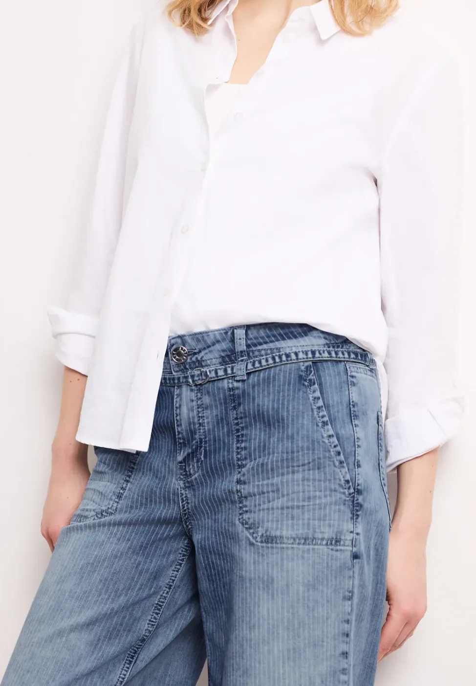 Mid Waist Wide Leg Jeans à rayures