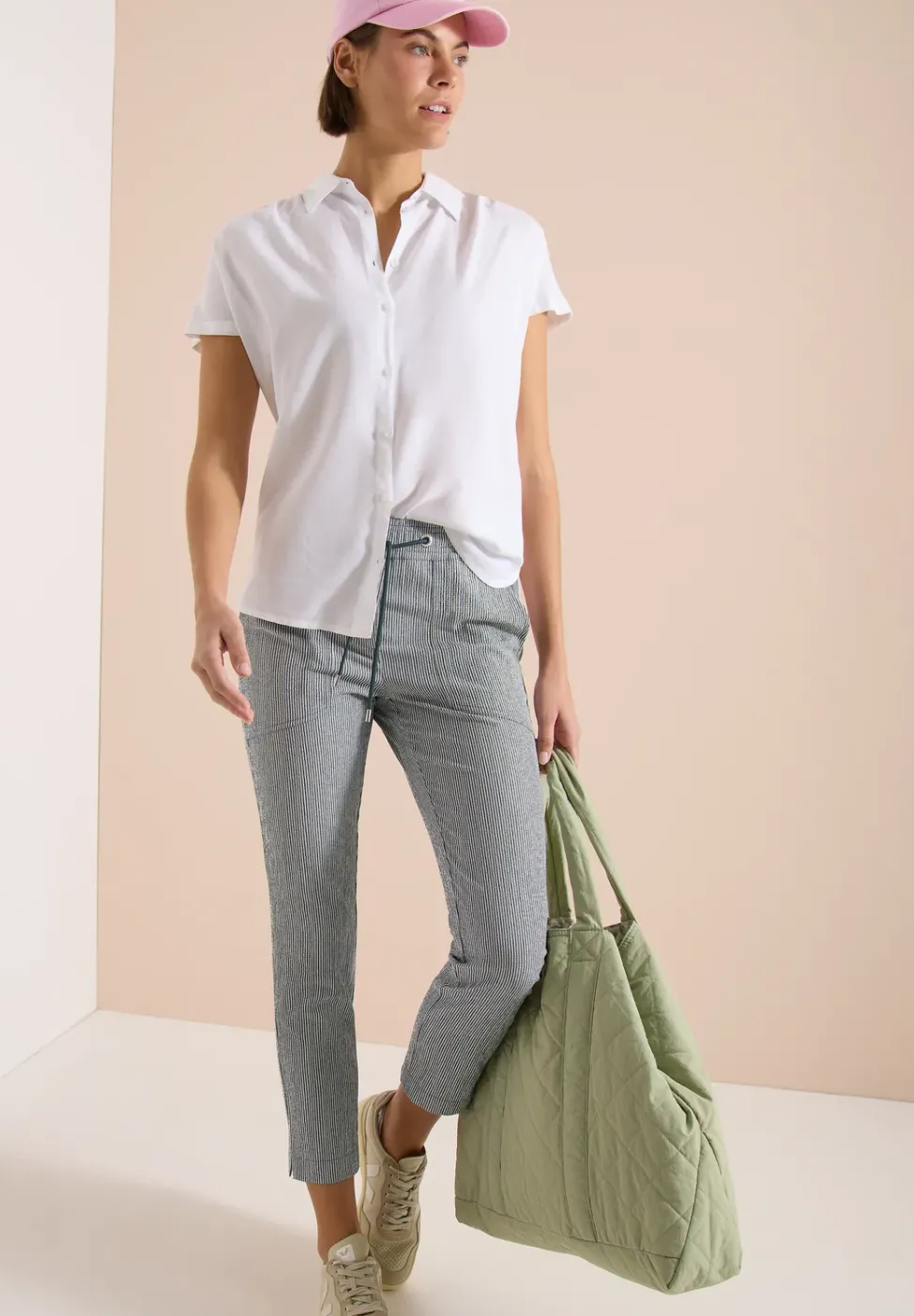 Pantalon slim leg en seersucker