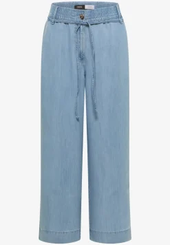 Pantalon taille haute à jambes larges, look délavé