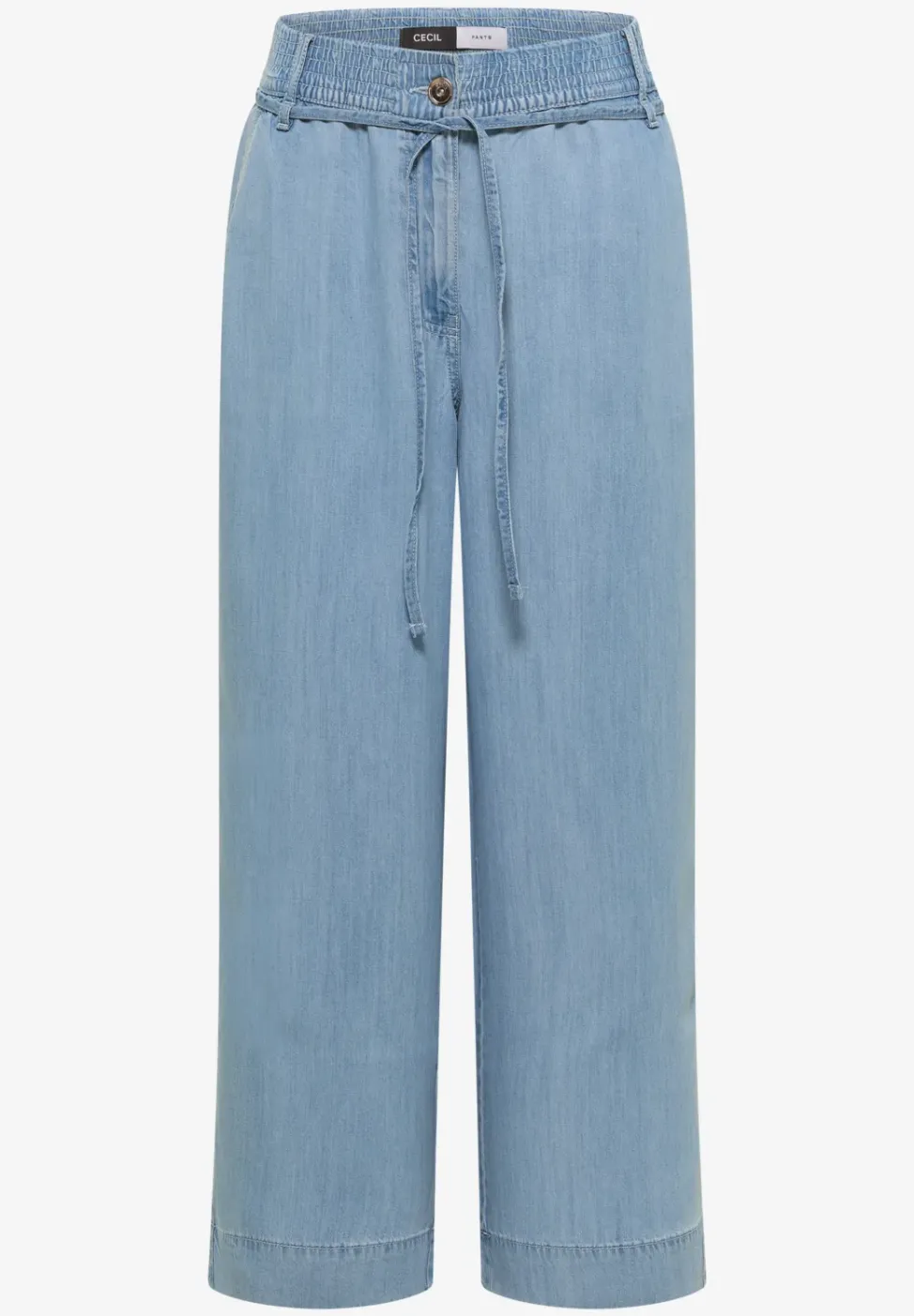Pantalon taille haute à jambes larges, look délavé