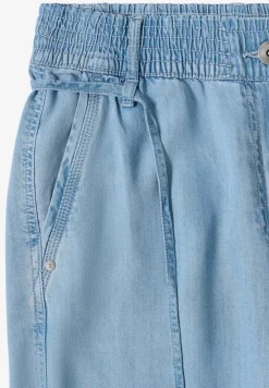 Pantalon taille haute à jambes larges, look délavé