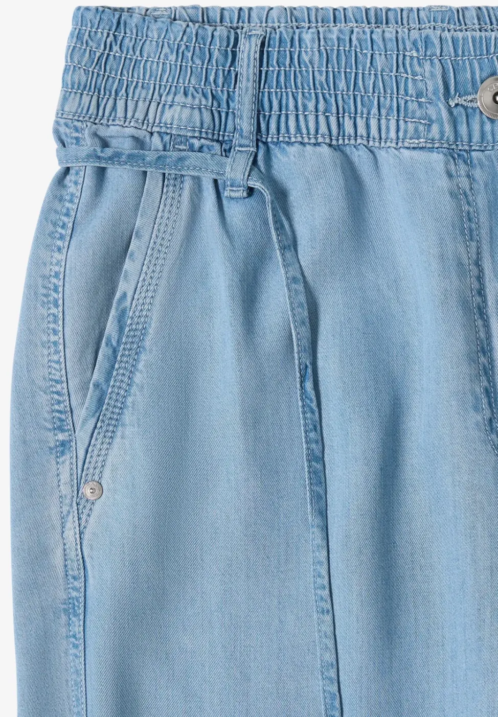 Pantalon taille haute à jambes larges, look délavé