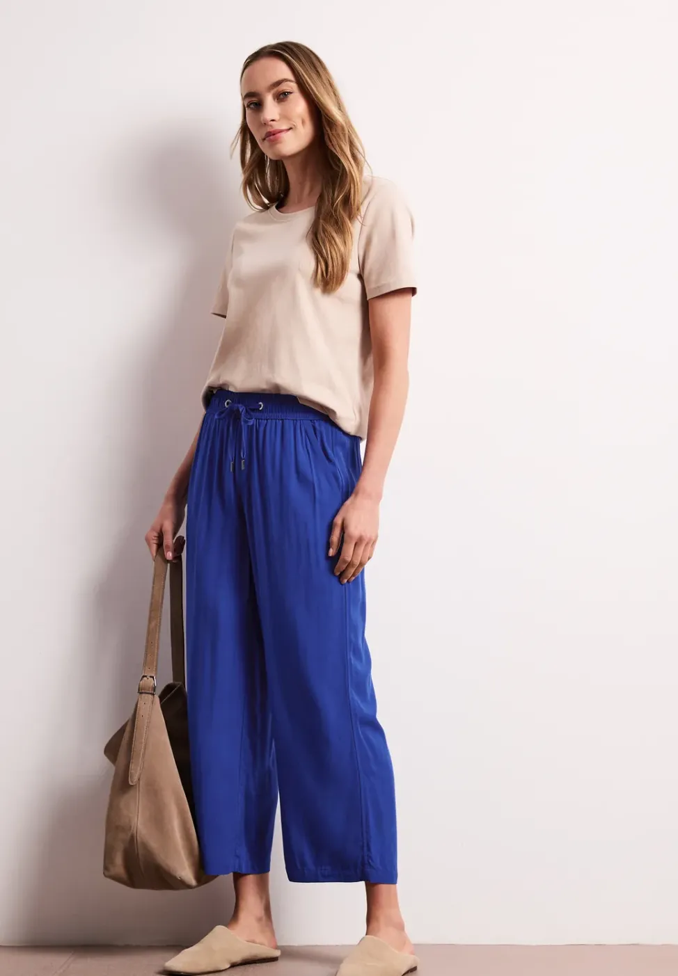 Pantalon taille haute wide leg coupe décontractée