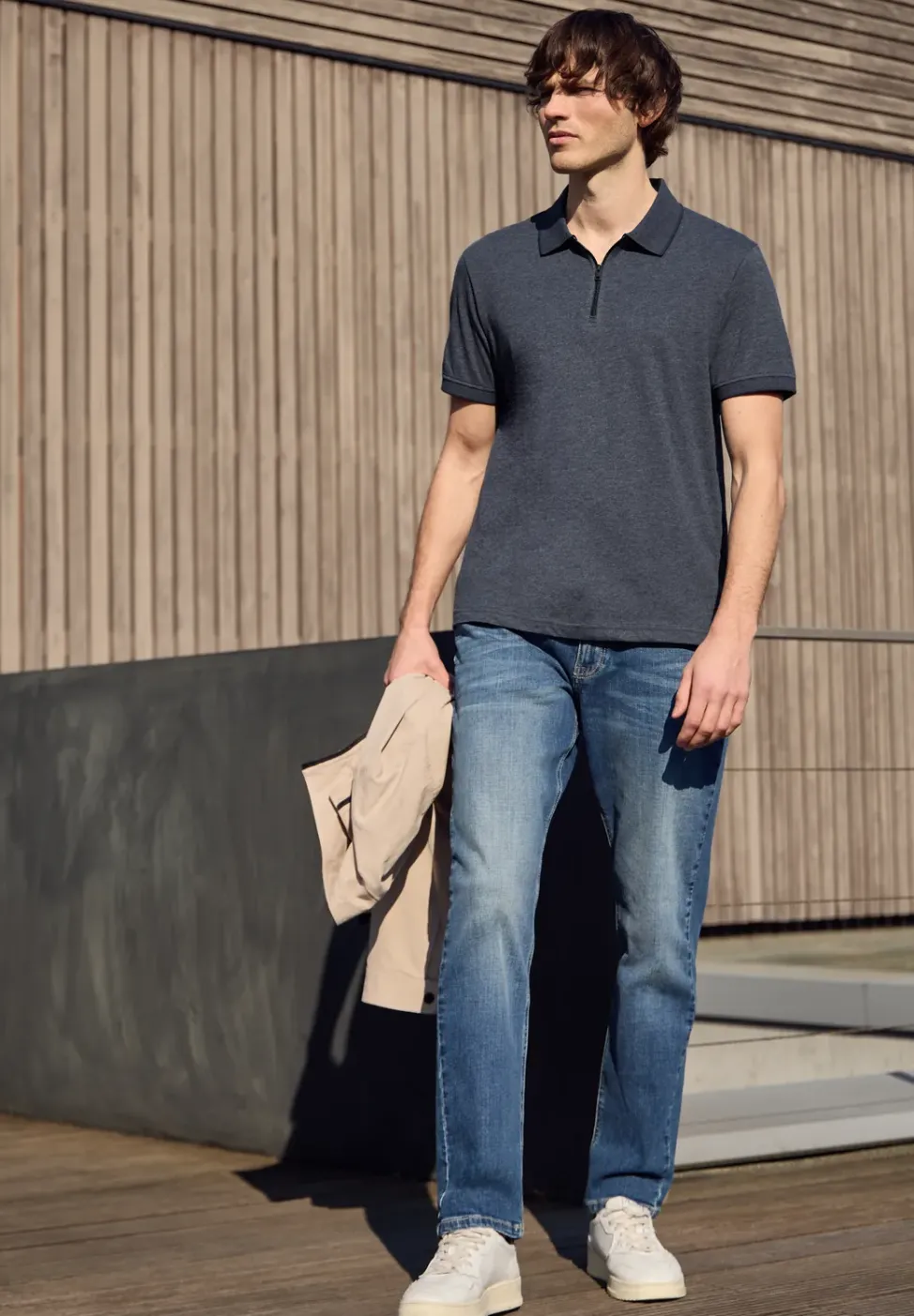 Polo à manches courtes en look mélangé