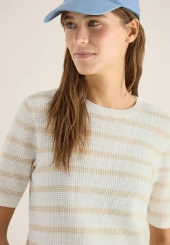 Pull à manches courtes avec structure et rayures