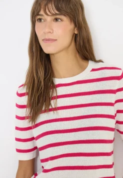 Pull à manches courtes avec structure et rayures