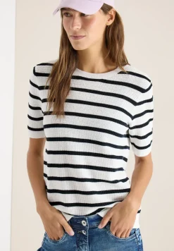 Pull à manches courtes avec structure et rayures
